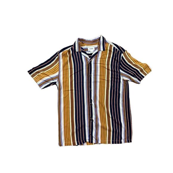 Pull&Bear Mens Multicolor Striped Collar Button Down Shirt sz M - Picture 1 of 10